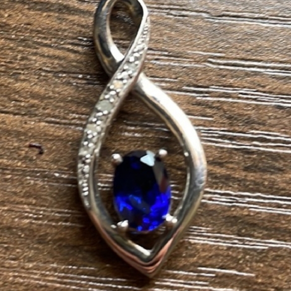Blue Sapphire and White Sapphire Miabella Pendant Necklace Solid Silver Chain - Picture 10 of 14